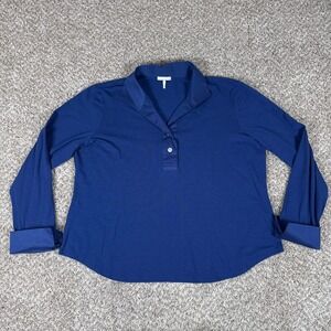 Hinson Wu Polo Shirt Womens XXL Blue Leona Long Sleeve Mixed Media Knit Top